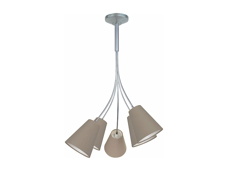 Lustre 5 bras métal aluminium abat-jour taupe 75 cm.