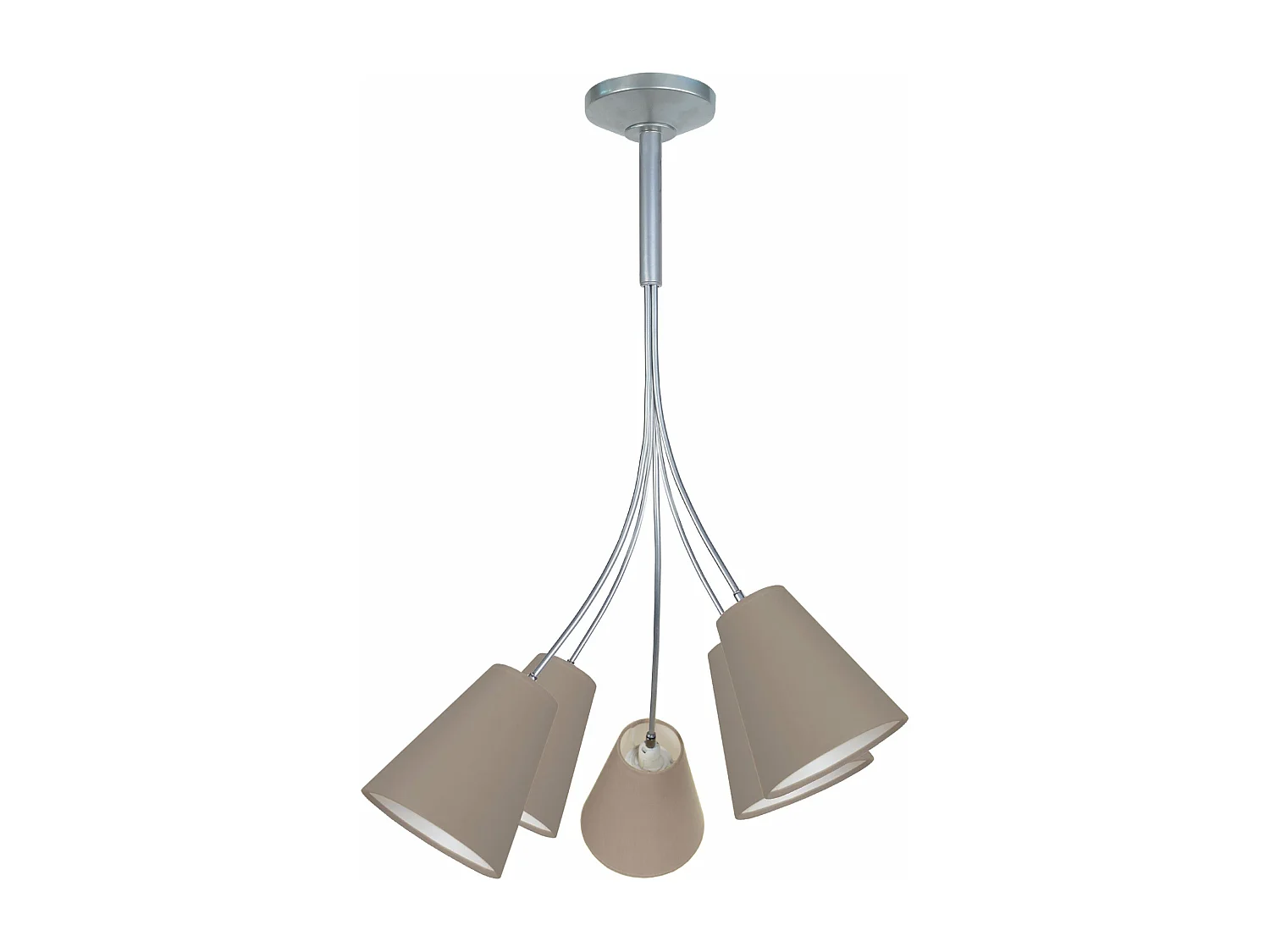 Lustre 5 bras métal aluminium abat-jour taupe 75 cm.