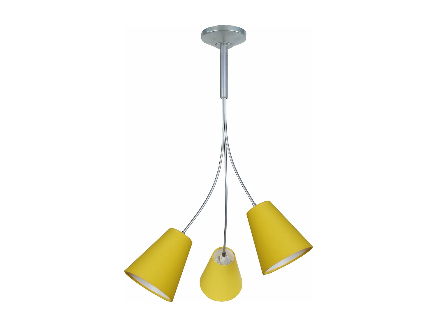 Lustre 3 bras métal aluminium bat-jour jaune 75 cm.