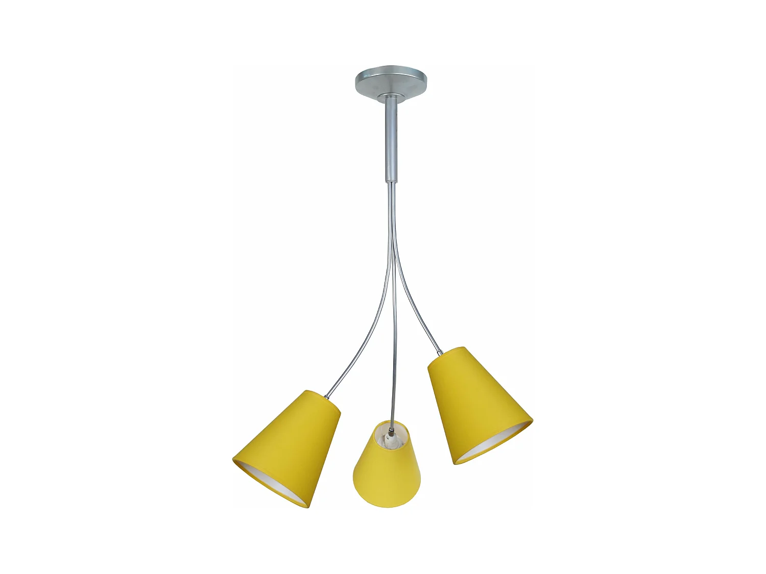 Lustre 3 bras métal aluminium bat-jour jaune 75 cm.