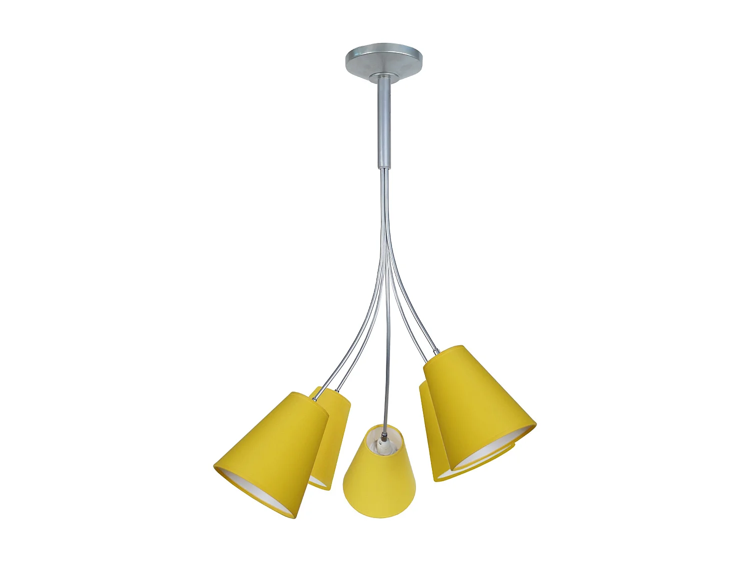 Lustre 5 bras métal aluminium abat-jour jaune 75 cm.