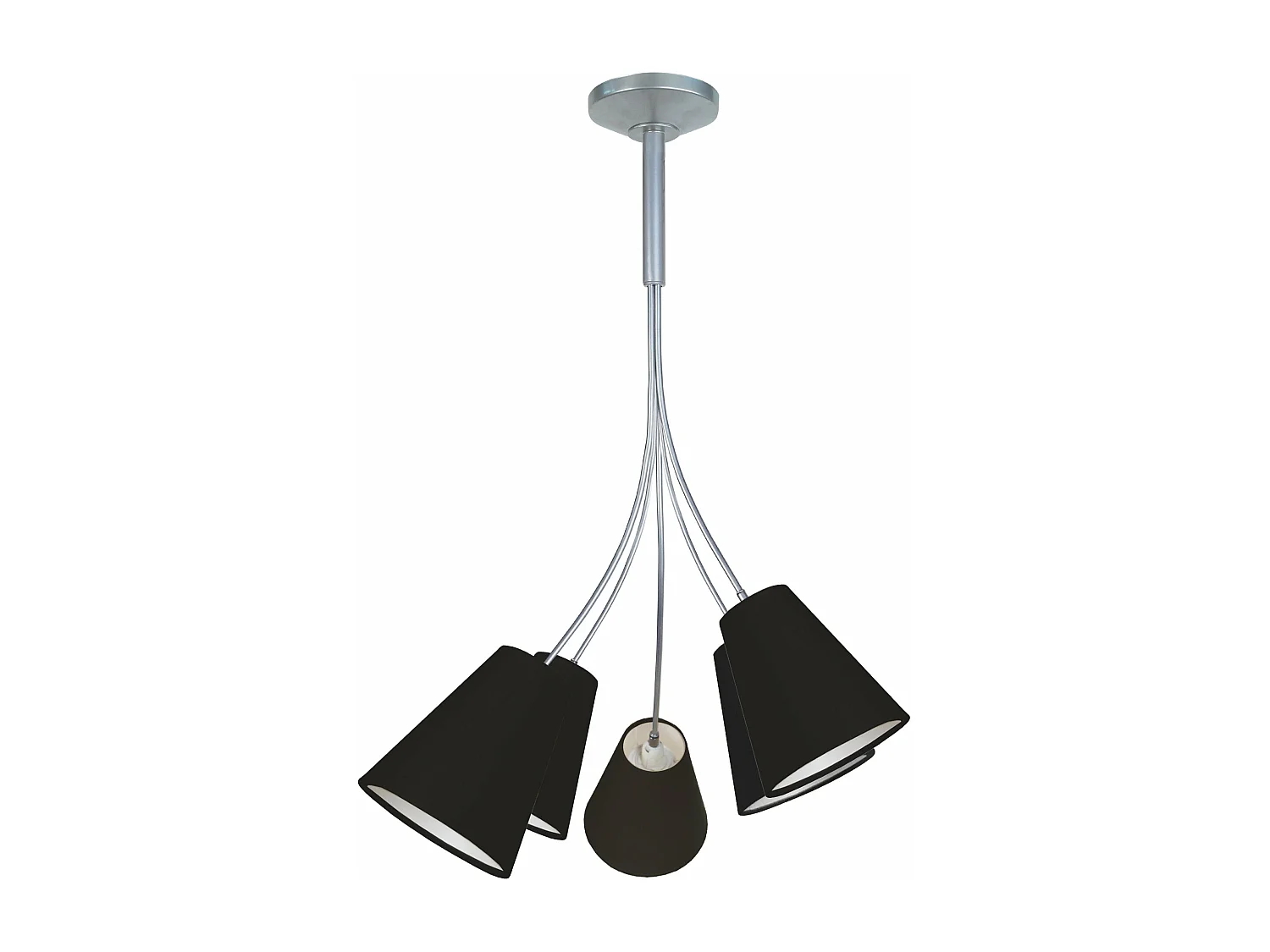 Lustre 5 bras métal aluminium abat-jour noir 75 cm.