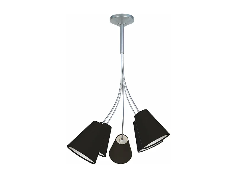 Lustre 5 bras métal aluminium abat-jour noir 75 cm.