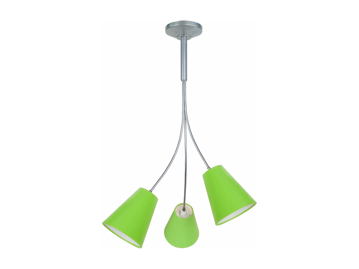 Lustre 3 bras métal aluminium abat-jour vert 75 cm.