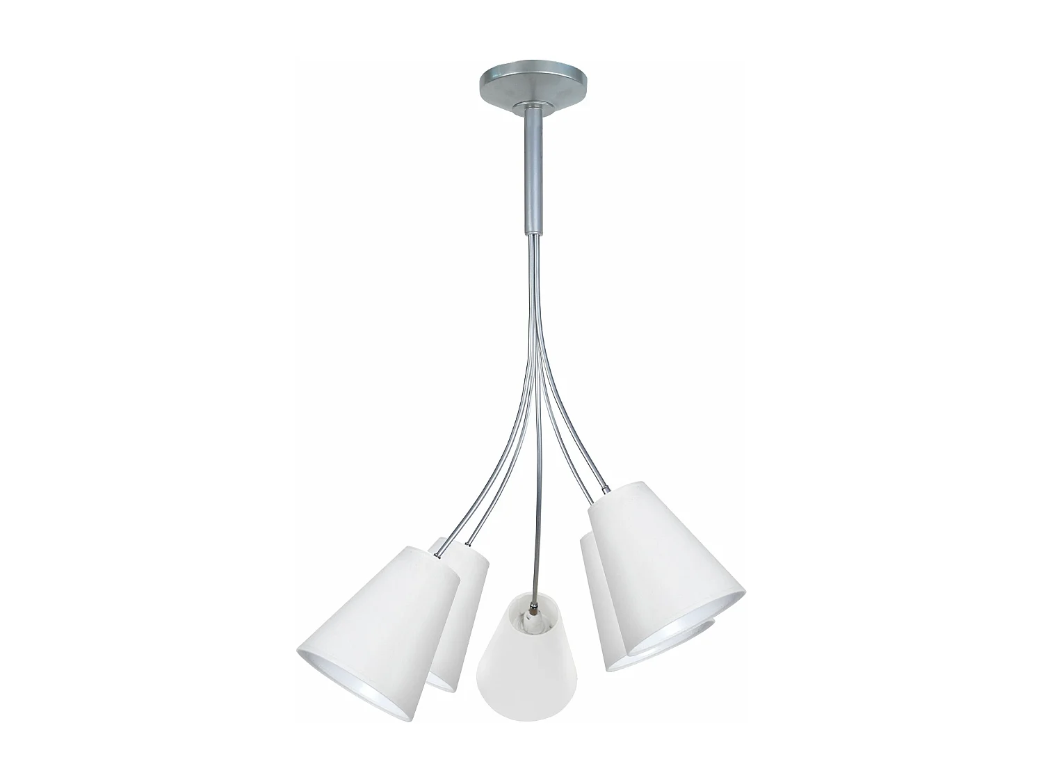 Lustre 5 bras métal aluminium abat-jour blanc 75 cm.