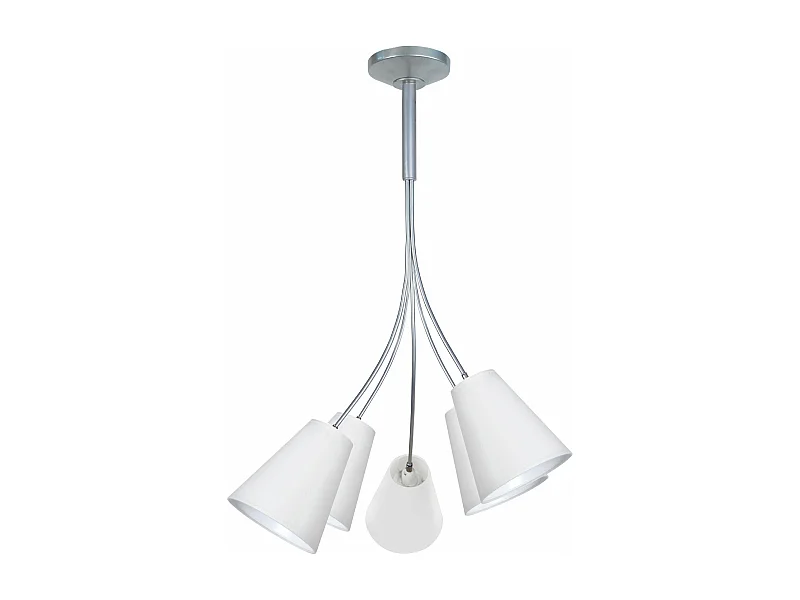 Lustre 5 bras métal aluminium abat-jour blanc 75 cm.