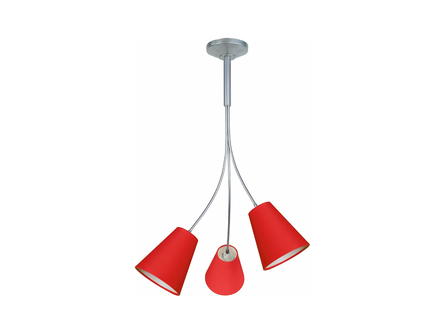 Lustre 3 bras métal aluminium abat-jour rouge 75 cm.