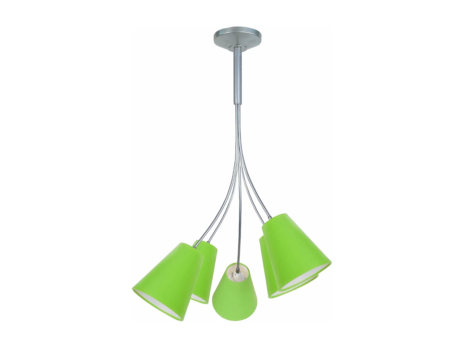 Lustre 5 bras métal aluminium abat-jour vert 75 cm..