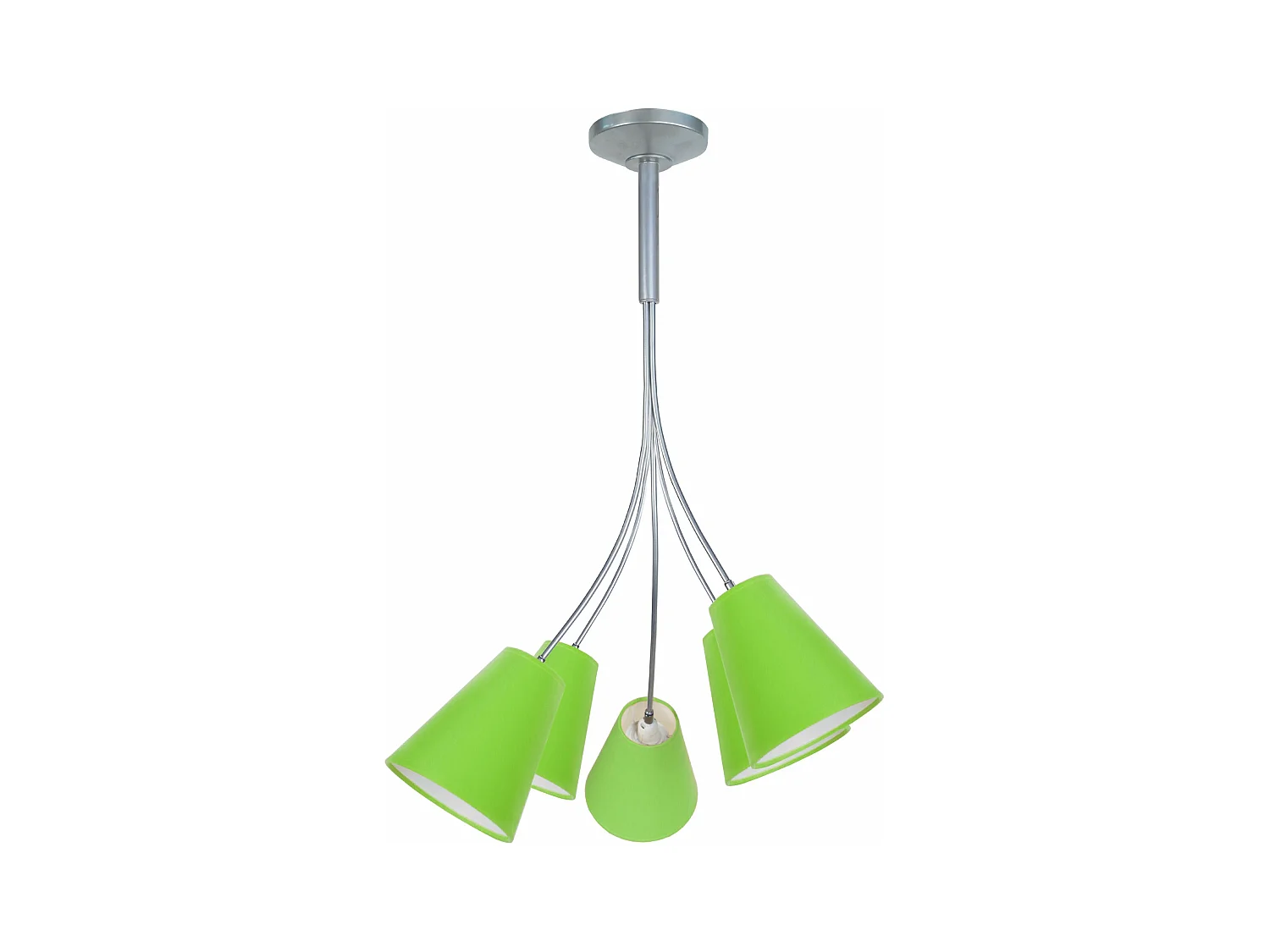 Lustre 5 bras métal aluminium abat-jour vert 75 cm..