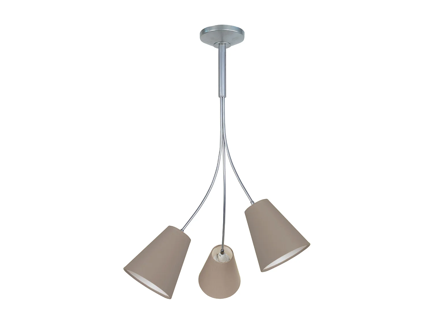 Lustre 3 bras métal aluminium bat-jour taupe 75 cm.