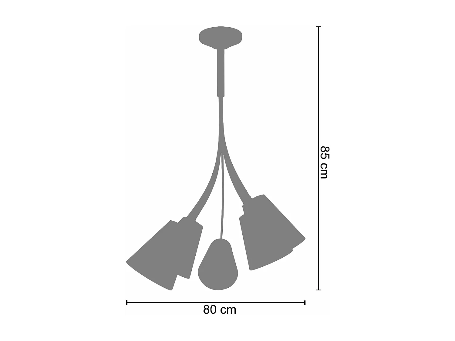 Lustre 5 bras métal aluminium abat-jour rouge 75 cm.