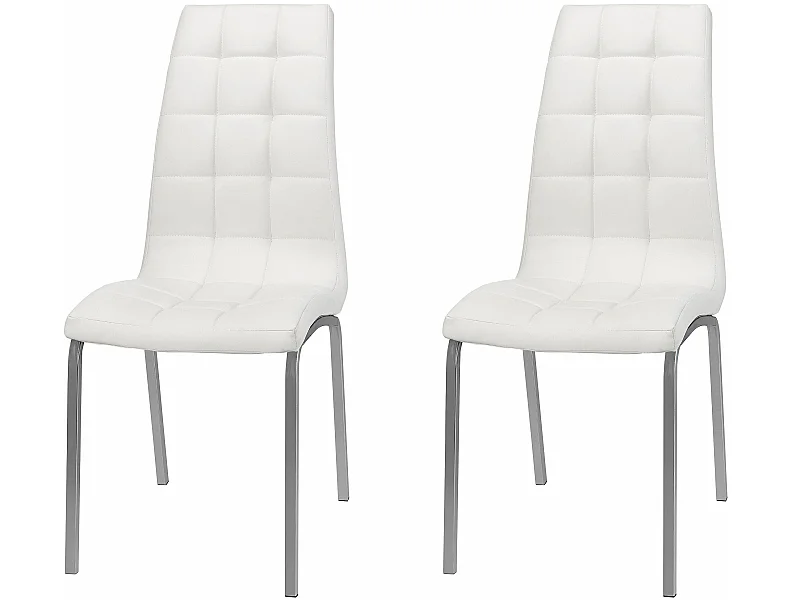 Lila | Lot de 2 chaises de salle à manger rembourrées en PU blanc
