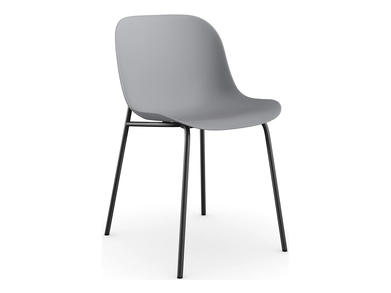 Set di 2 sedie da pranzo in plastica grigia con gambe in metallo nero