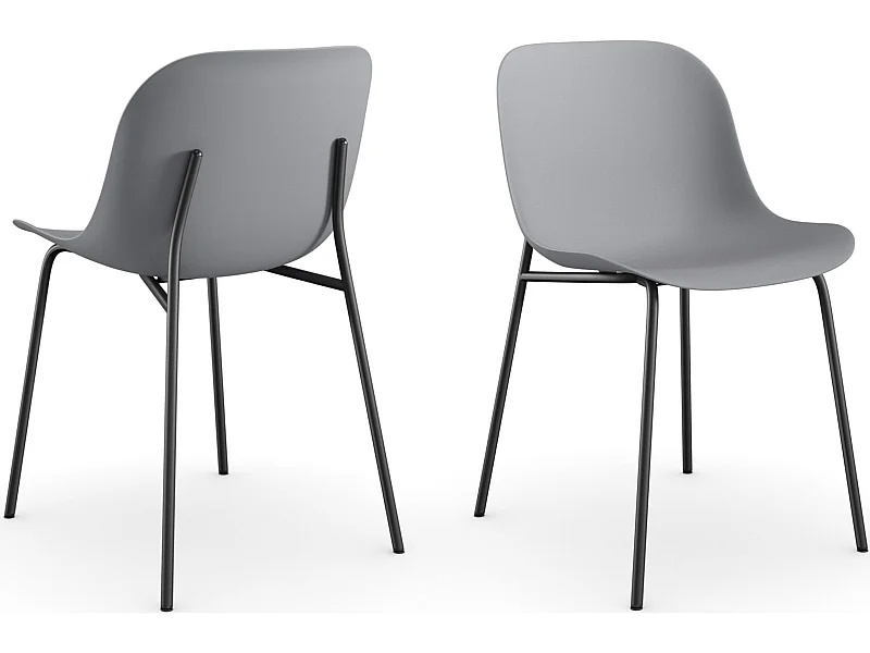 Conjunto de 2 cadeiras de jantar em plástico cinzento com pernas em metal cinzento