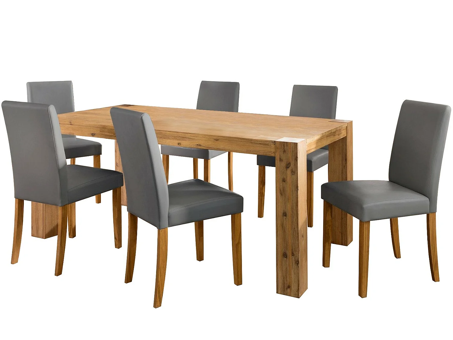 Juego de 2 sillas de comedor en PU gris con patas en pino natural