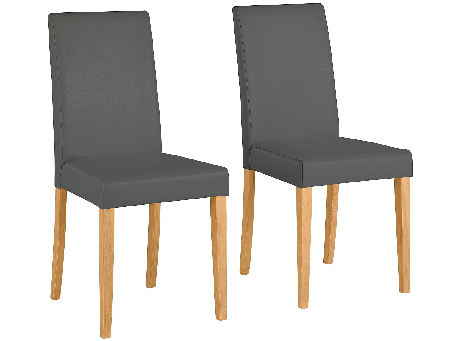 Lucca | Lot de 2 chaises de salle à manger en PU gris avec pieds en pin nature