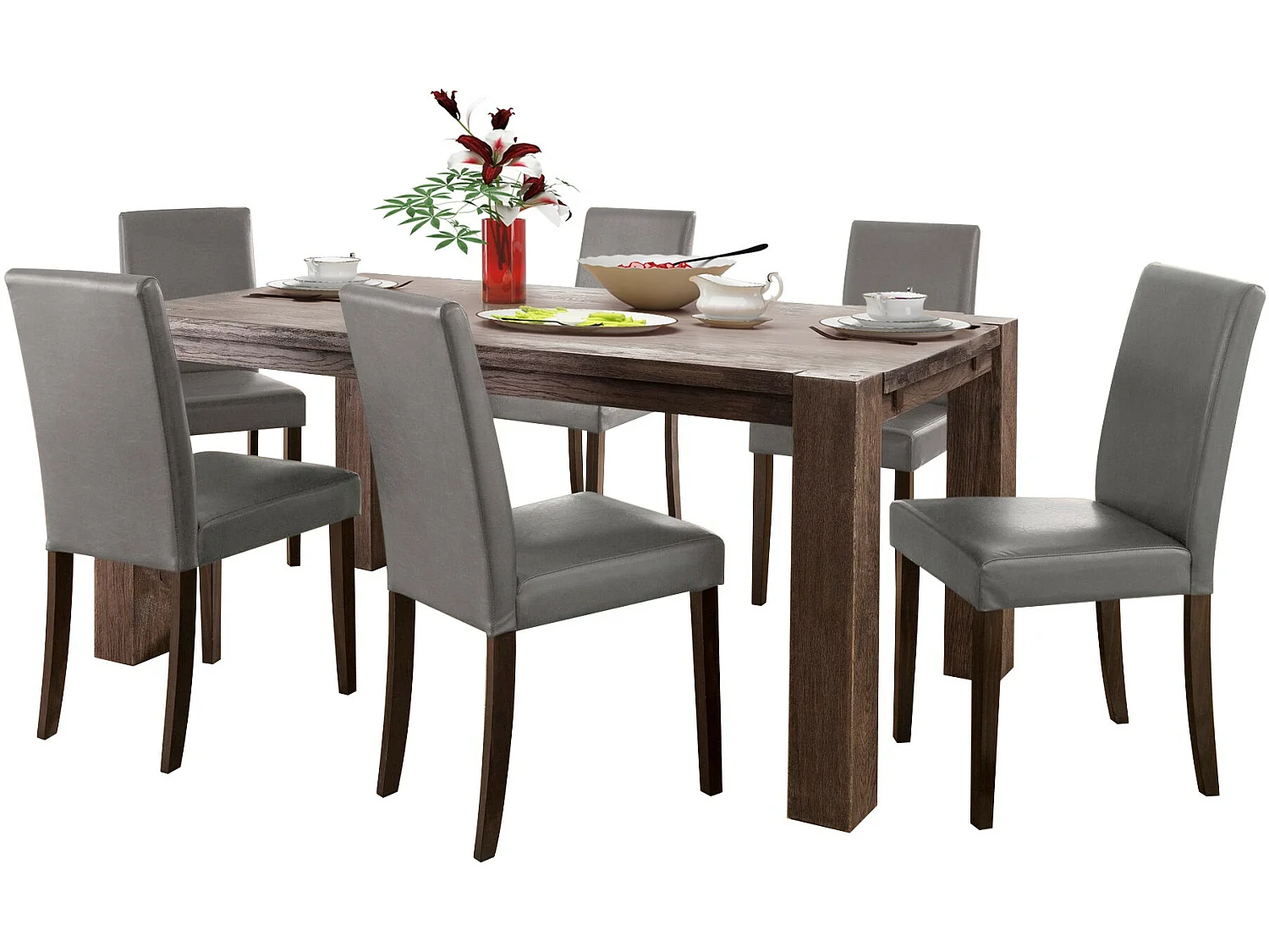 Juego de 2 sillas de comedor en PU con patas en pino oscuro