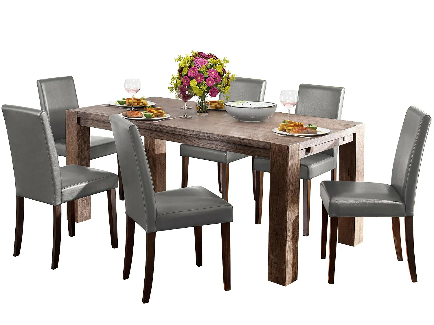 Juego de 2 sillas de comedor en PU con patas en pino oscuro