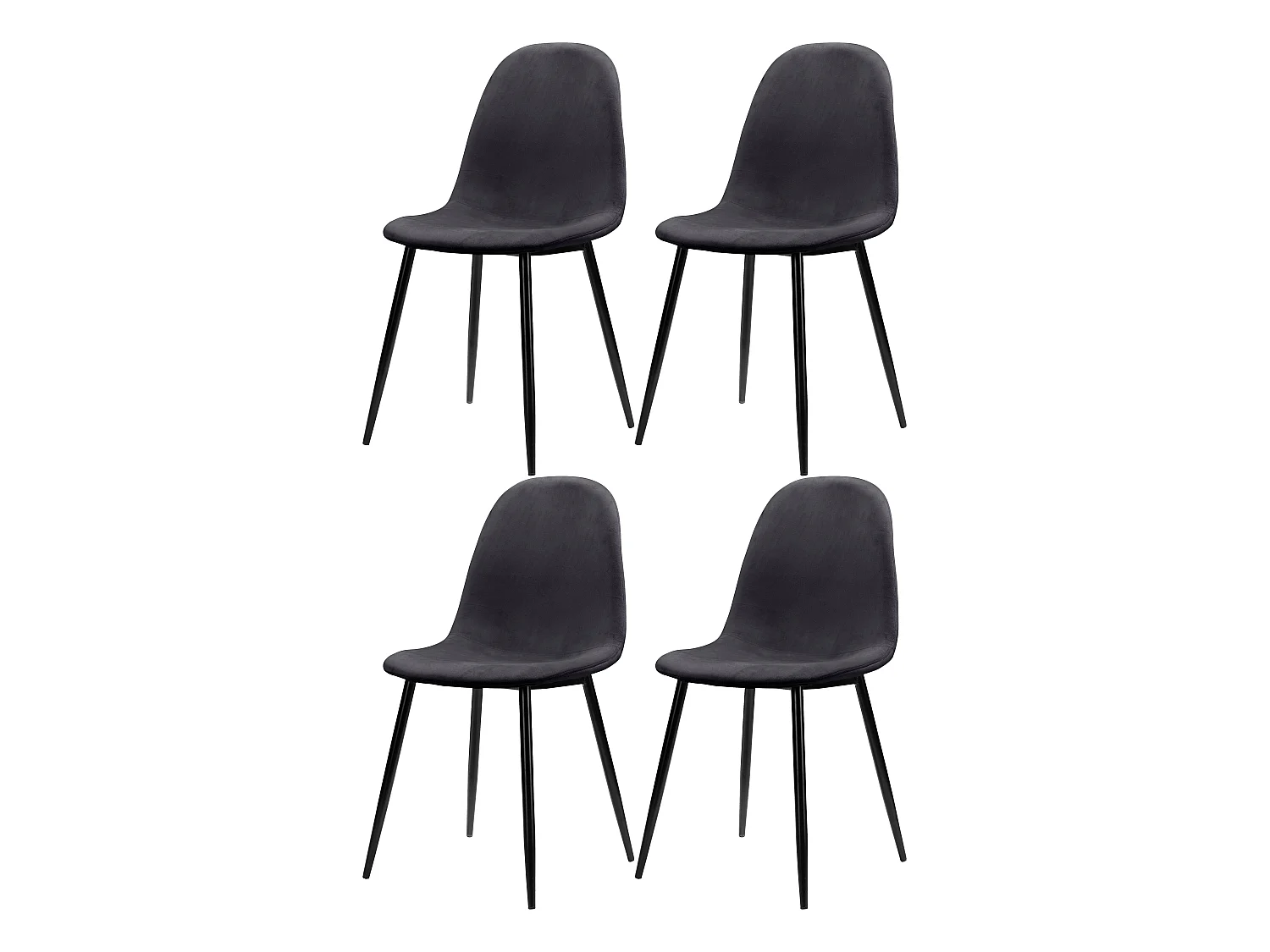 Set di 4 sedie da pranzo in velluto antracite e gambe in metallo nero