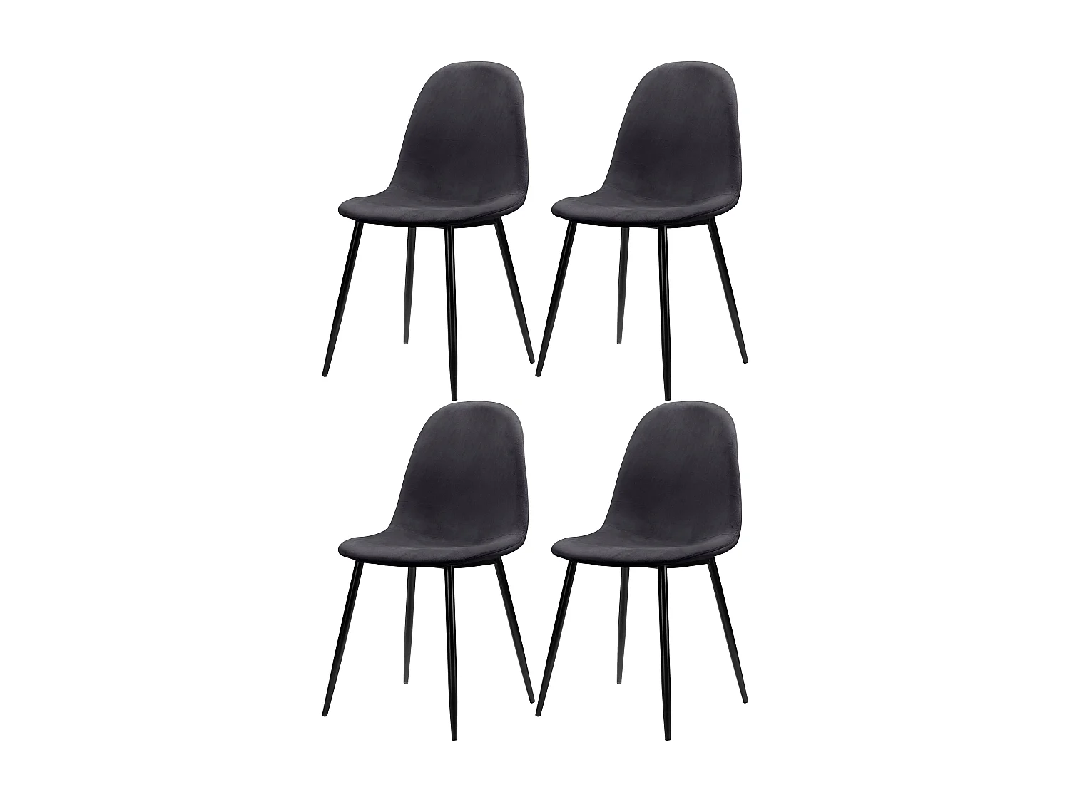 Set di 4 sedie da pranzo in velluto antracite e gambe in metallo nero