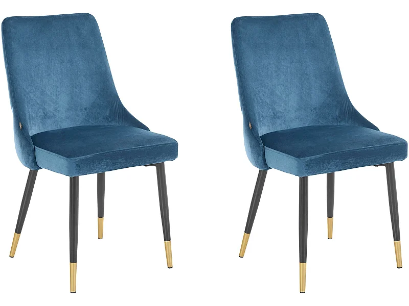 Set di 2 sedie da pranzo imbottite in velluto blu