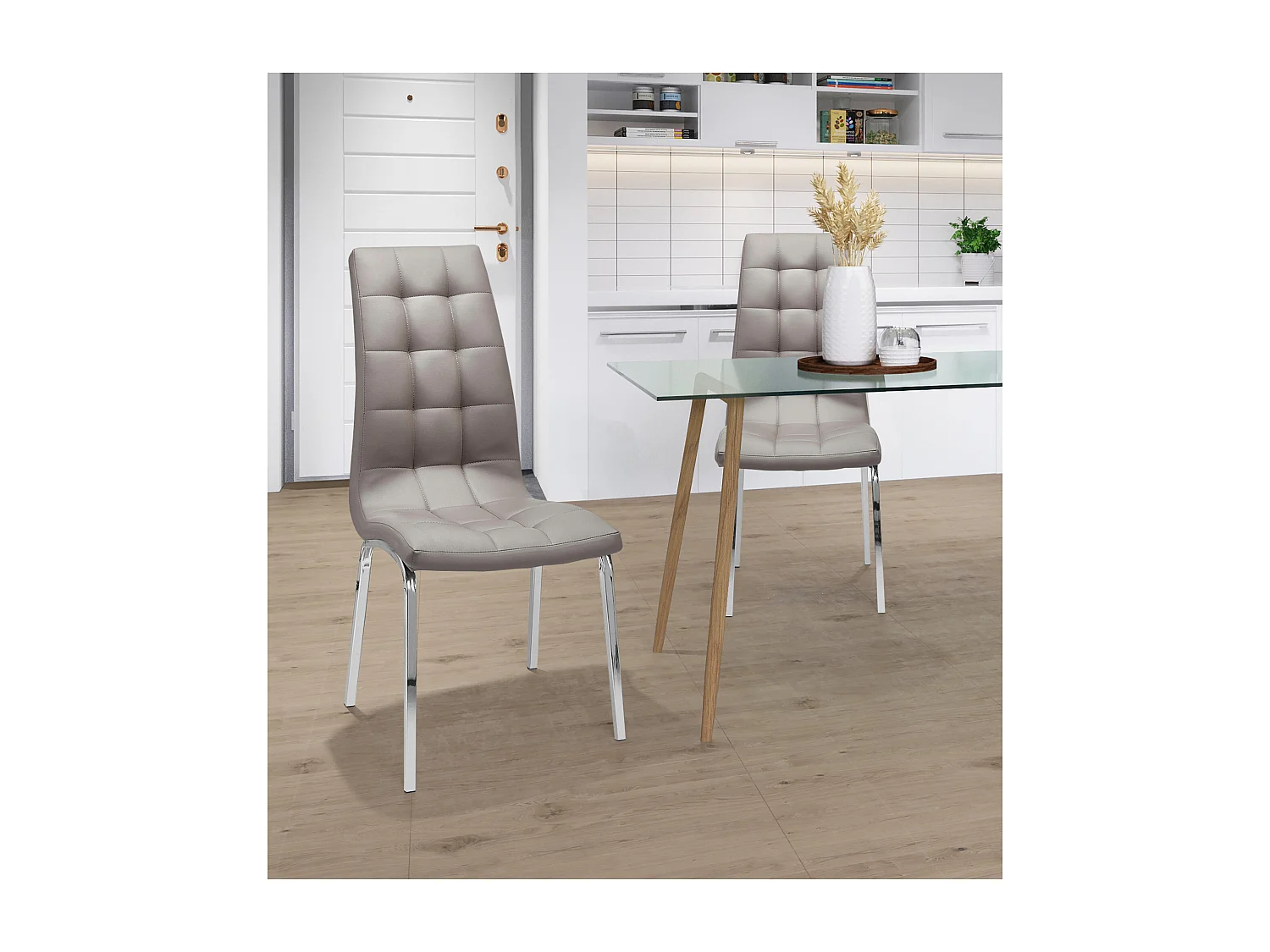 Lila | Lot de 2 chaises de salle à manger rembourrées en PU marron