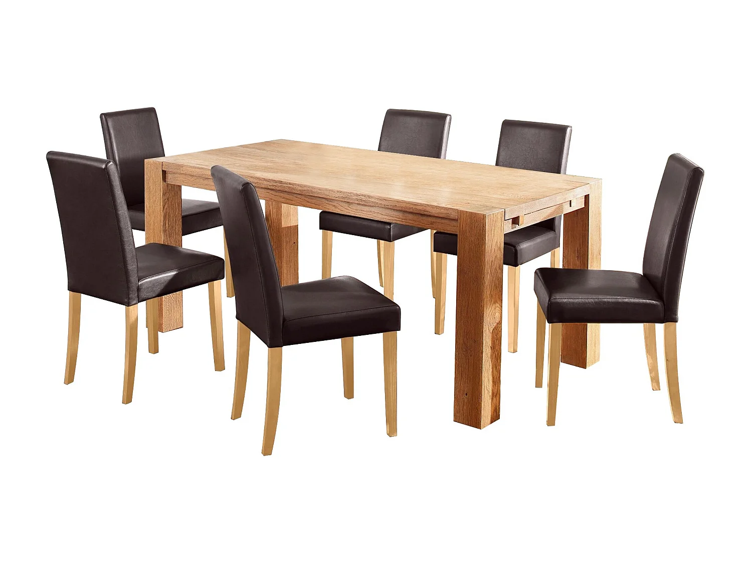 Lucca | Eetkamerstoelen Set van 2 in PU Bruin met Poten in Grenen Natuur