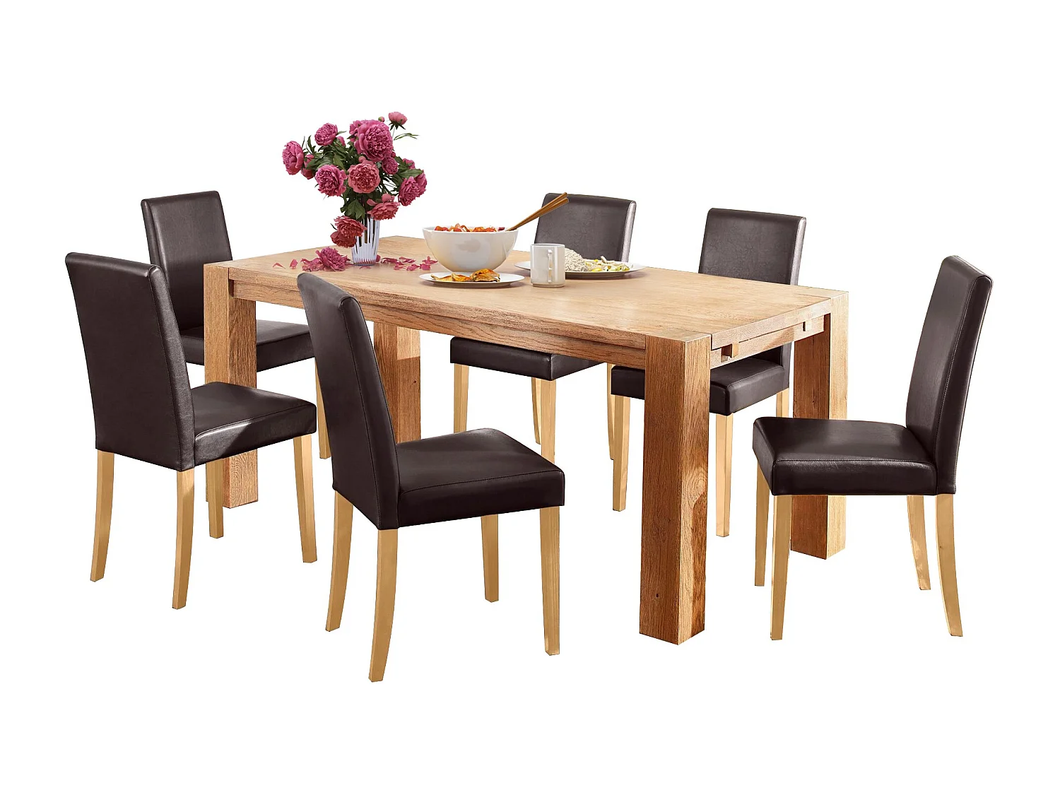 Conjunto de 2 cadeiras de jantar em PU com pernas em pinho escuro