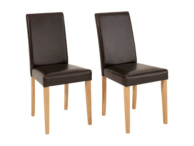 Lucca | Lot de 2 chaises de salle à manger en PU marron avec pieds en pin