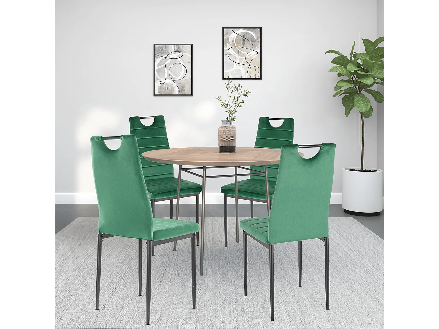Set di 4 sedie da pranzo in velluto verde scuro