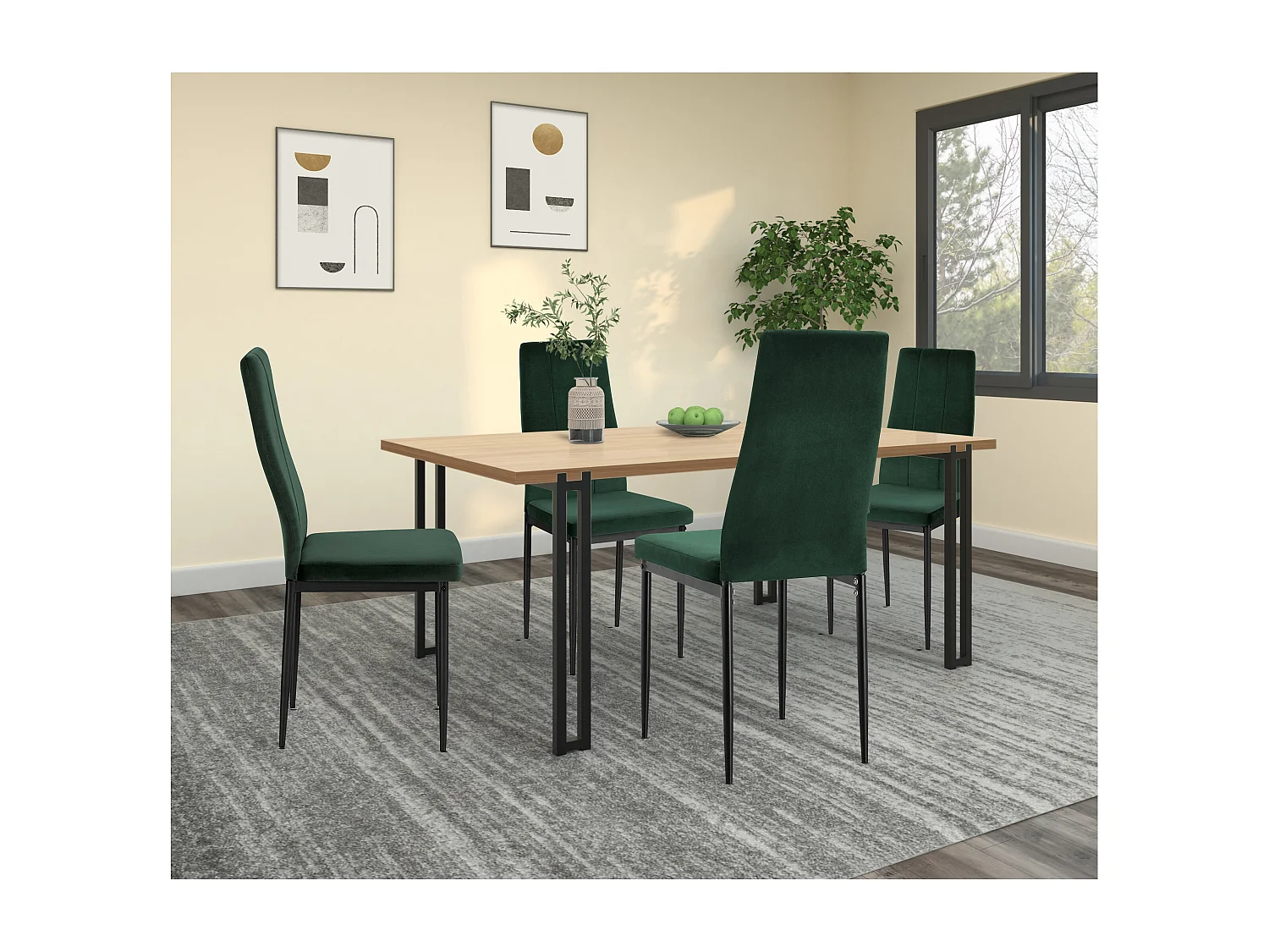 Kelly | Lot de 2 chaises de salle à manger rembourrées en velours vert