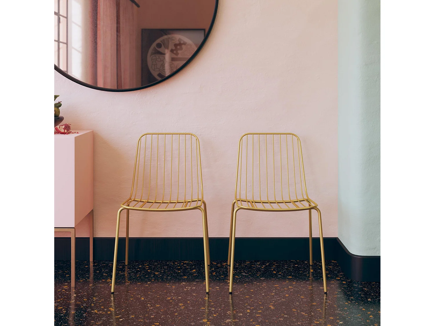 Caden | Chaise de salle à manger en fil métallique 2 packs en jaune