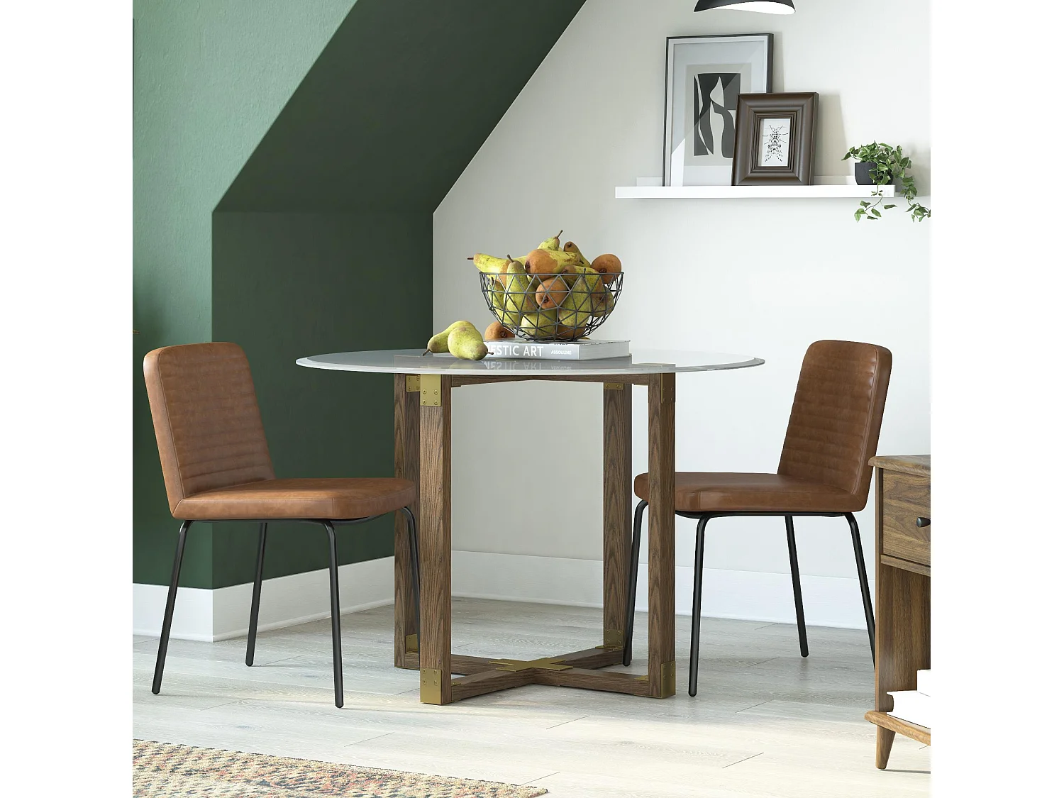 Esszimmerstühle im 2er-Set aus Kunstleder in Kamelbraun