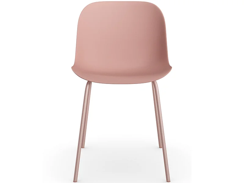 Esszimmerstühle im 2er-Set aus rosafarbenem Kunststoff mit Beinen aus rosafarbenem Metall