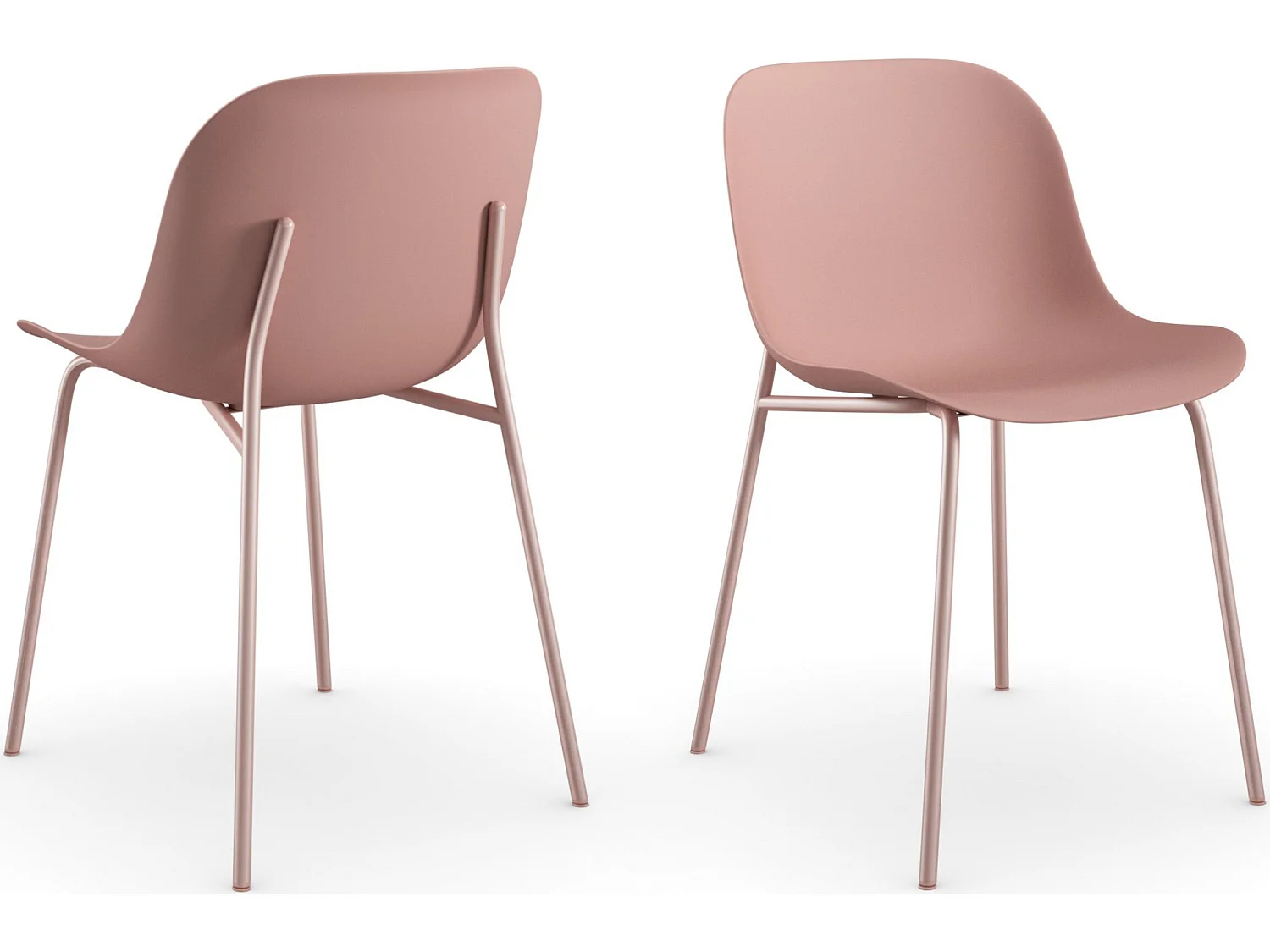 Esszimmerstühle im 2er-Set aus rosafarbenem Kunststoff mit Beinen aus rosafarbenem Metall
