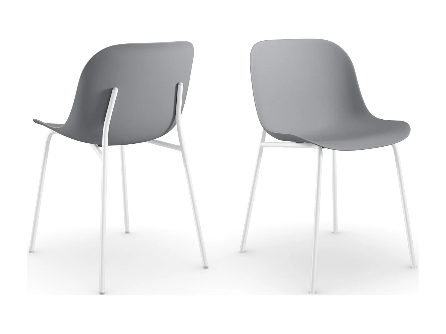 Esszimmerstühle im 2er-Set aus Kunststoff in Grau mit Beinen aus Metall in Weiß