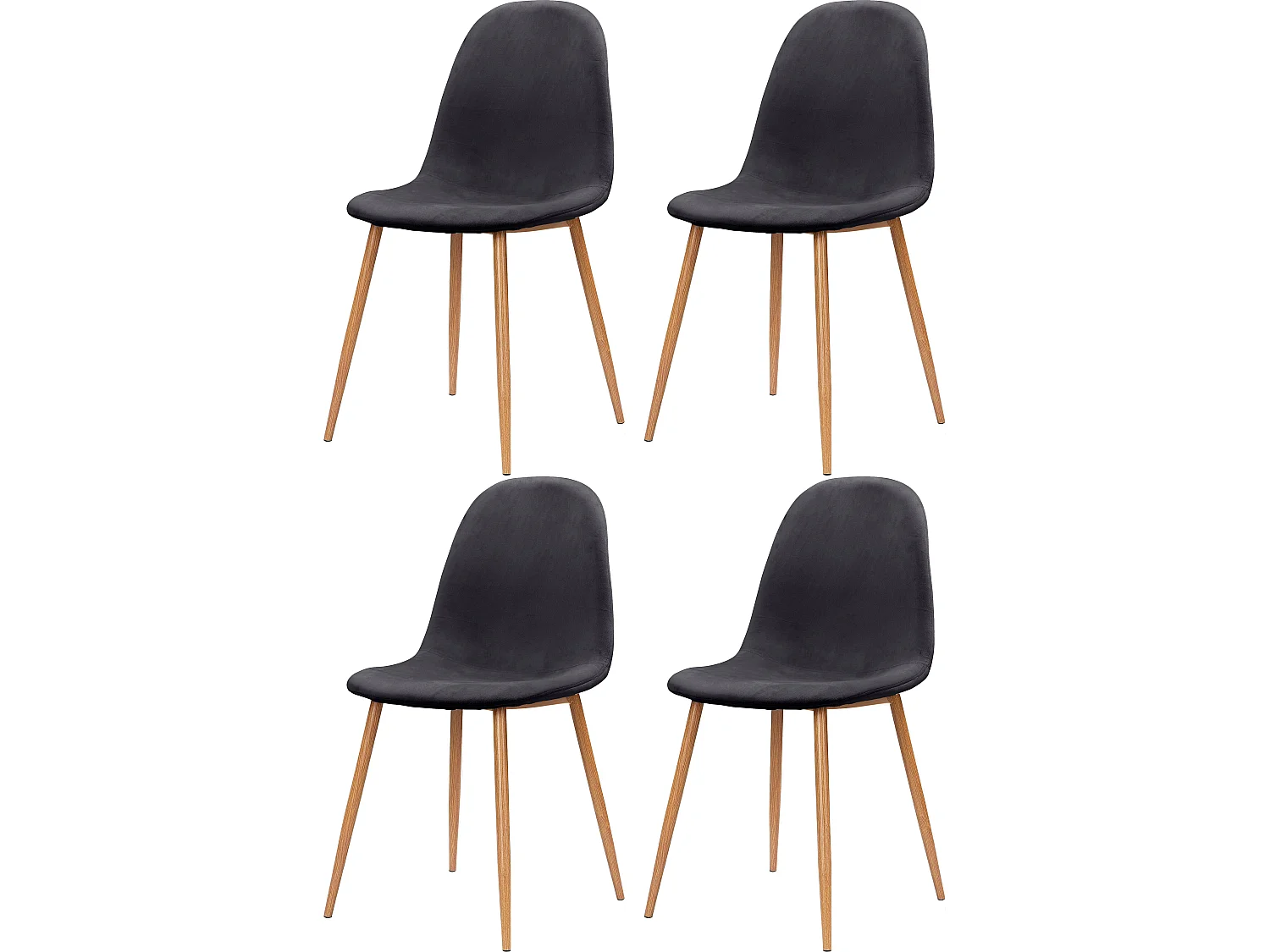 Juego de 4 sillas de comedor en terciopelo antracita-patas