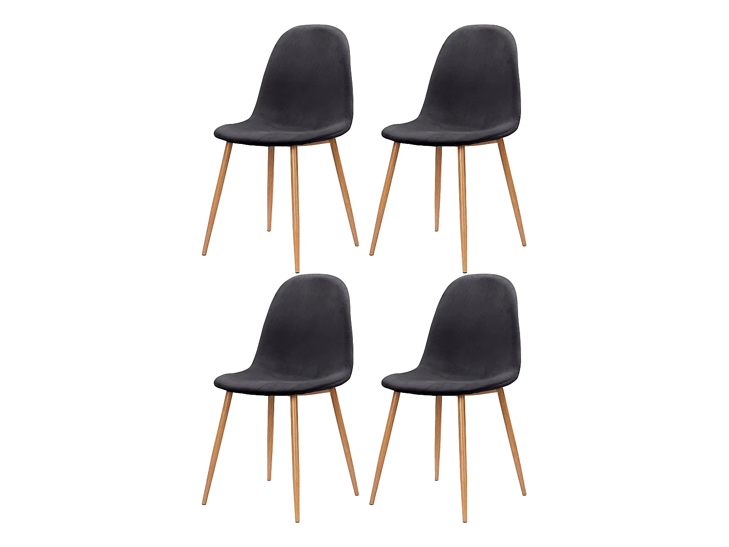 Monza | Lot de 4 chaises de salle à manger en velours  et pieds chêne