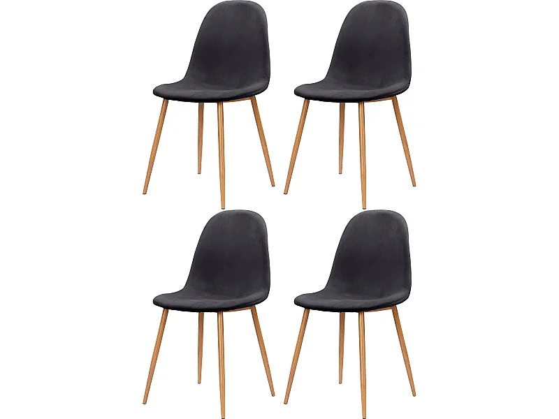 Monza | Lot de 4 chaises de salle à manger en velours  et pieds chêne