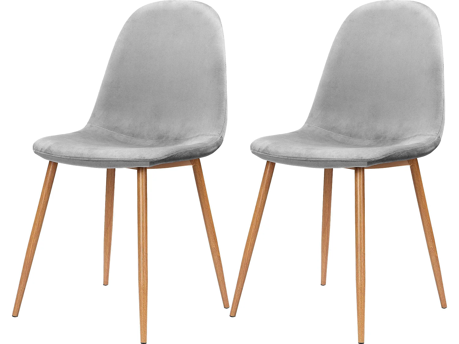 Monza | Lot de 2 chaises de salle à manger en velours gris et pieds chêne
