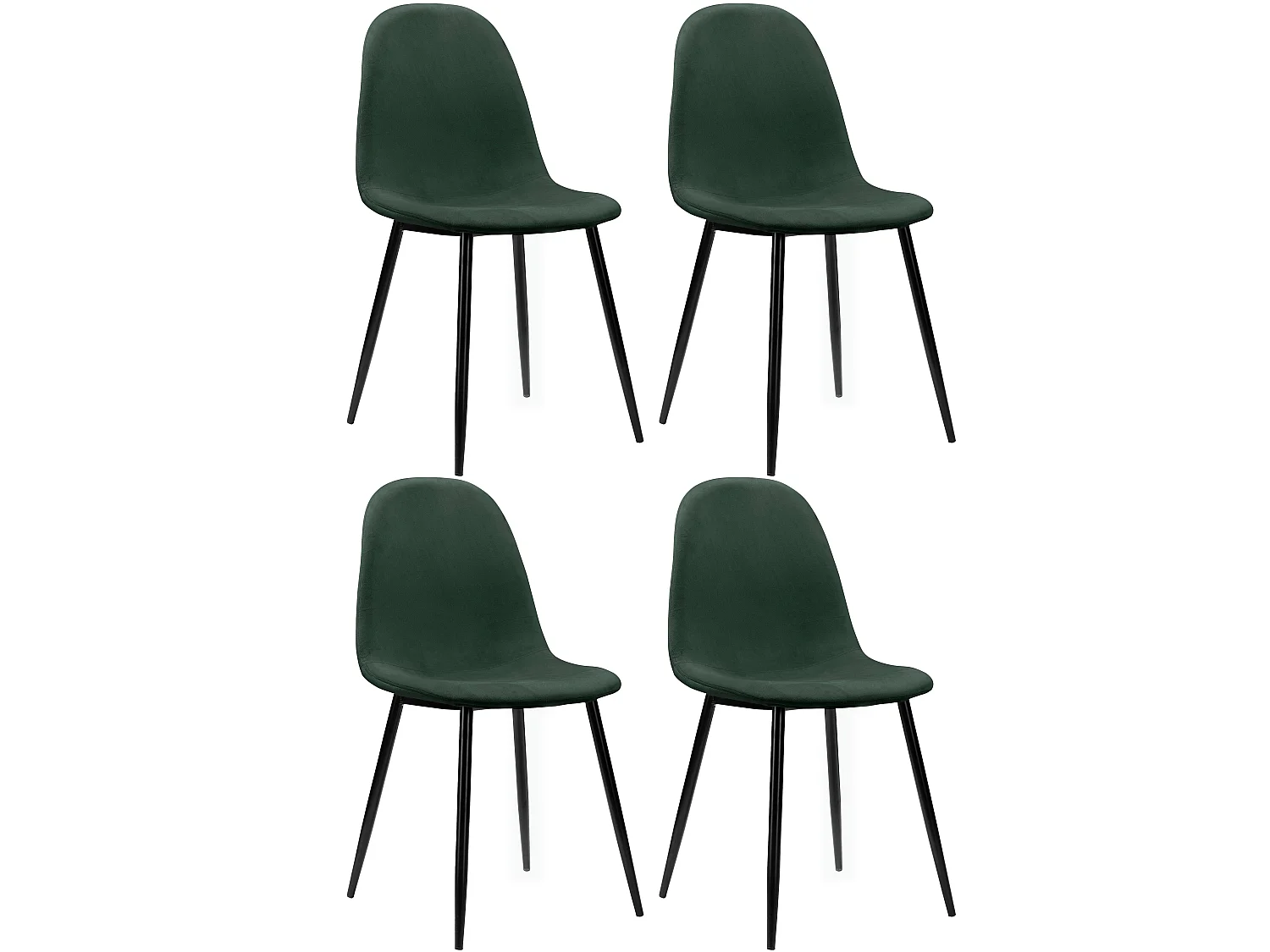 Juego de 4 sillas de comedor en terciopelo verde y patas de metal