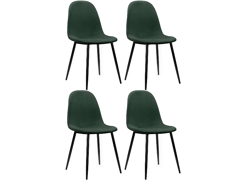 Monza | Lot de 4 chaises de salle à manger en velours vert et pieds en métal