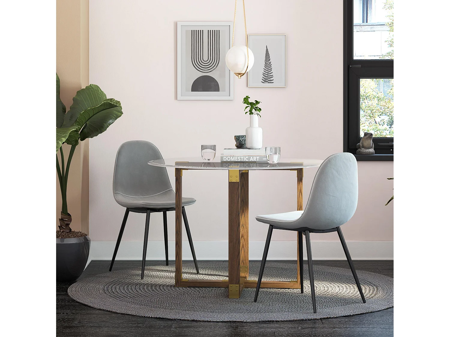 Juego de 2 sillas de comedor en terciopelo gris