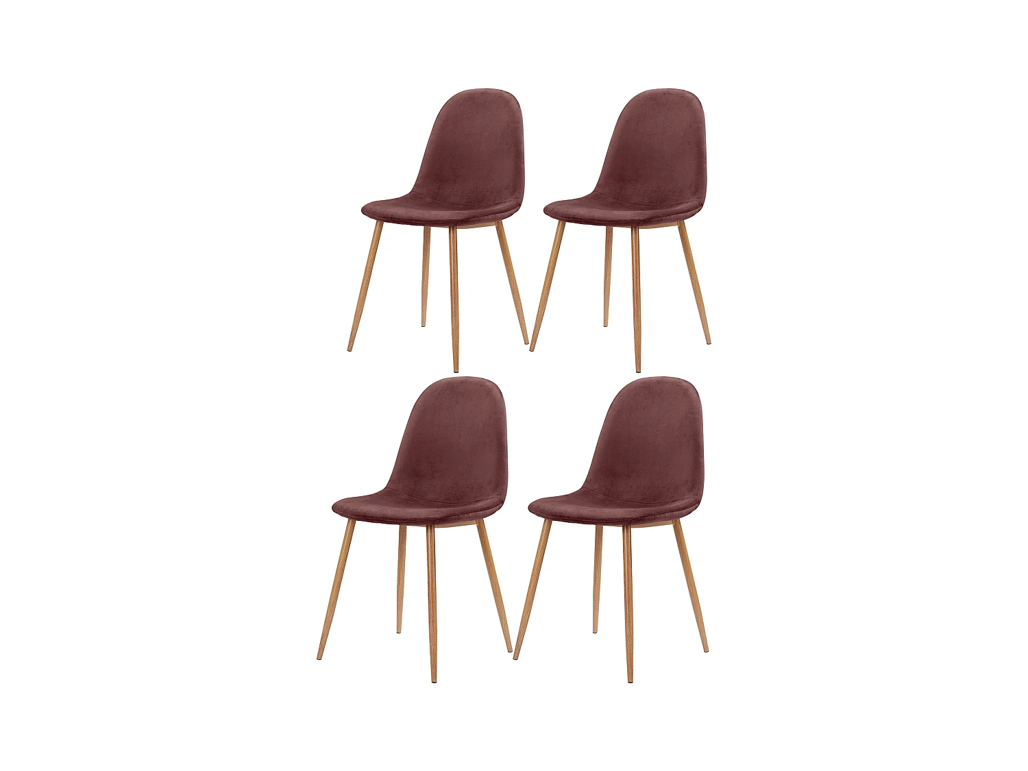 Monza | Lot de 4 chaises de salle à manger en velours rose et pieds chêne