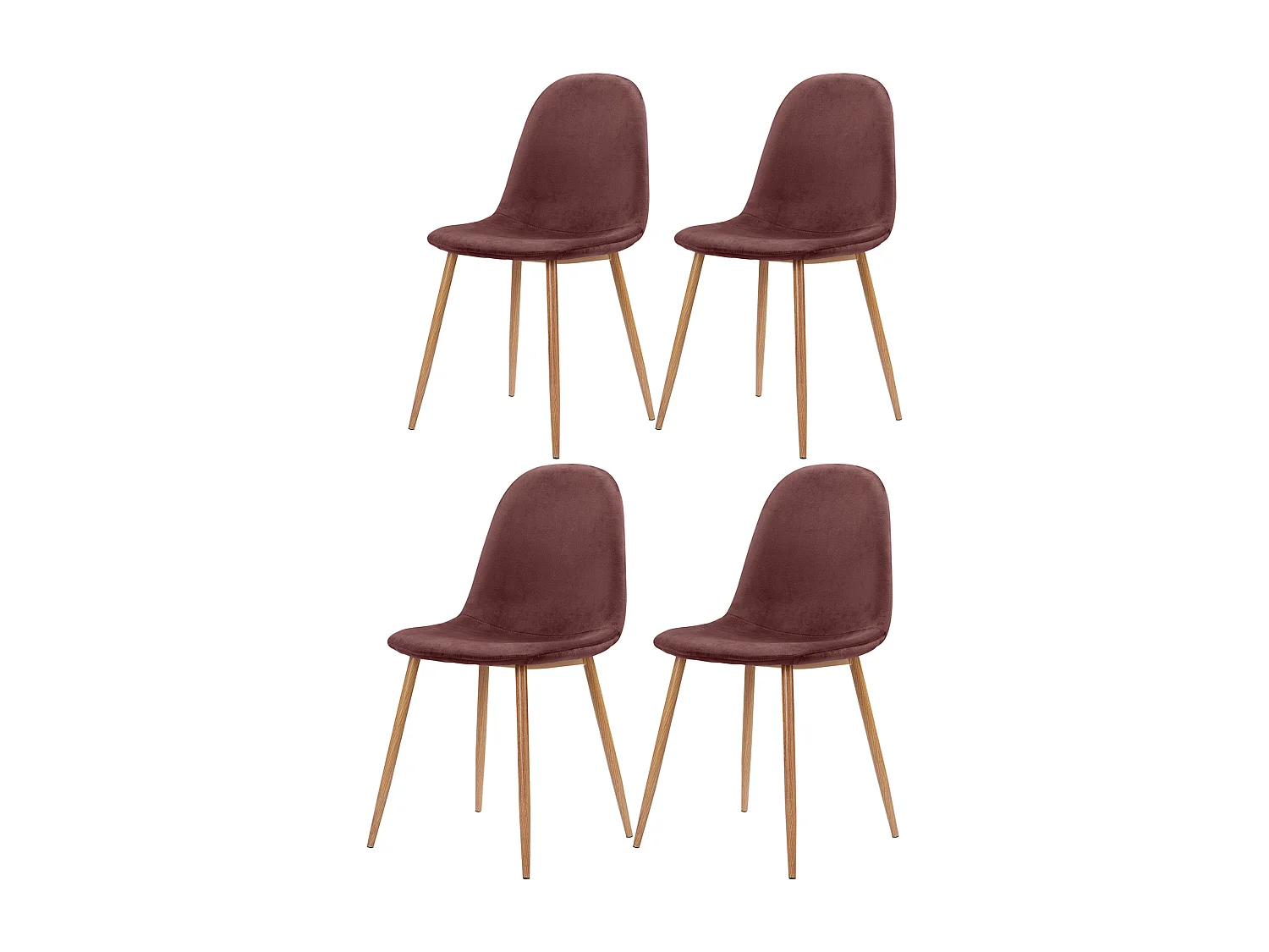 Monza | Lot de 4 chaises de salle à manger en velours rose et pieds chêne