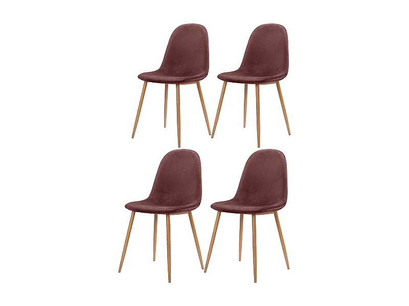 Monza | Lot de 4 chaises de salle à manger en velours rose et pieds chêne