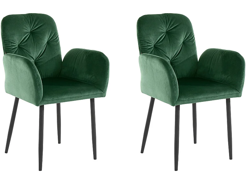 Set di 2 sedie da pranzo imbottite in velluto verde scuro