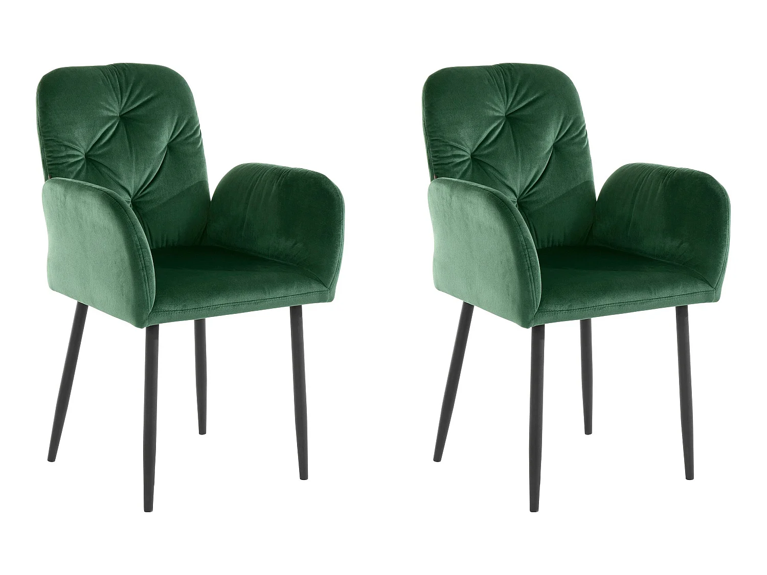 Mila | Lot de 2 chaises de salle à manger rembourrées en velours vert foncé