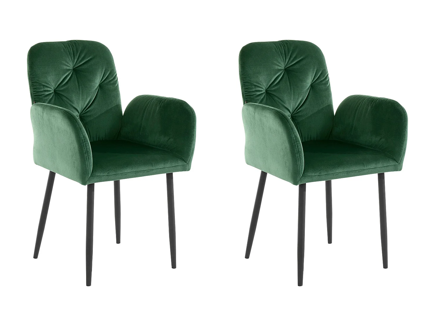 Mila | Lot de 2 chaises de salle à manger rembourrées en velours vert foncé