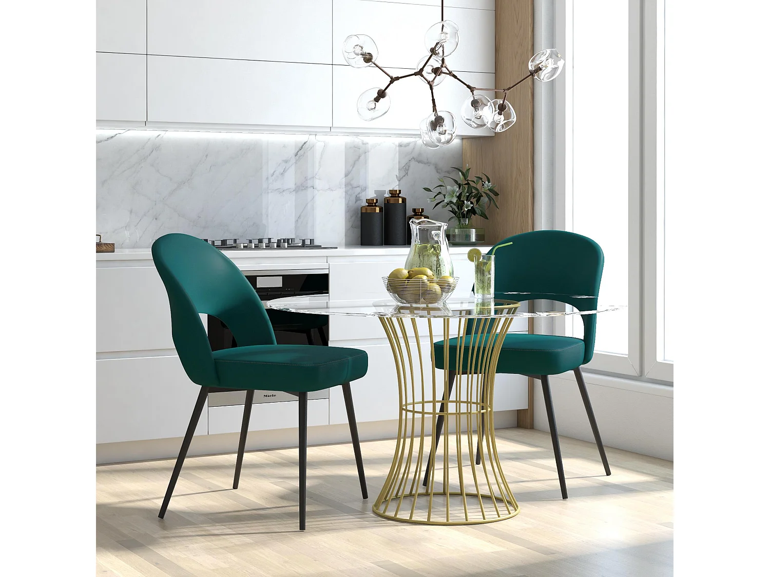 Alexi | Chaise de salle à manger rembourrée en velours vert émeraude